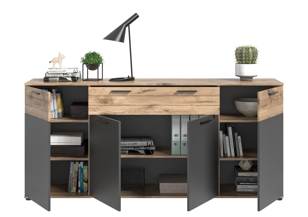 TK8 Sideboard (B/H/T: 200x91x40 cm) in Nox Oak Nachbildung und Basalt grau Nachbildung