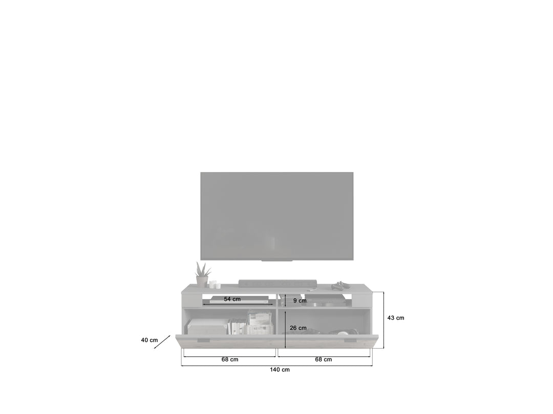 TV Element I Modell TK4 I Design: Korpus und Fronten in matt grau und hochwertiger Rahmenapplikation in Nox Oak