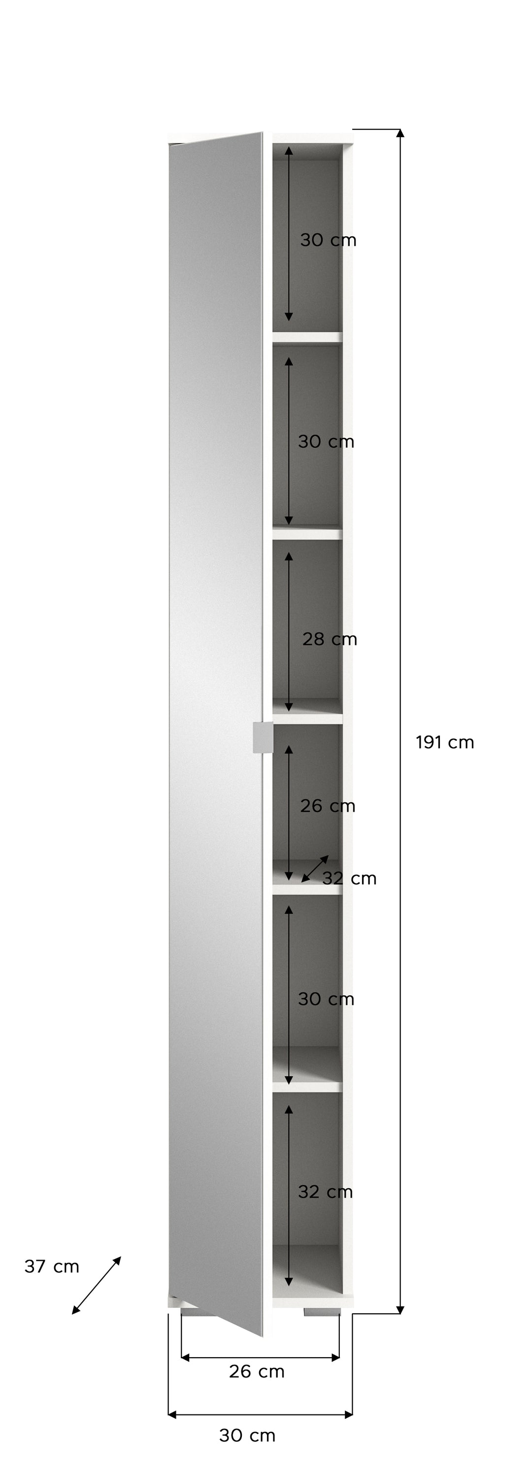 TK61 Garderobenkombination (B/H/T: 140x191x37 cm) in weiß Nachbildung und weiß Hochglanz