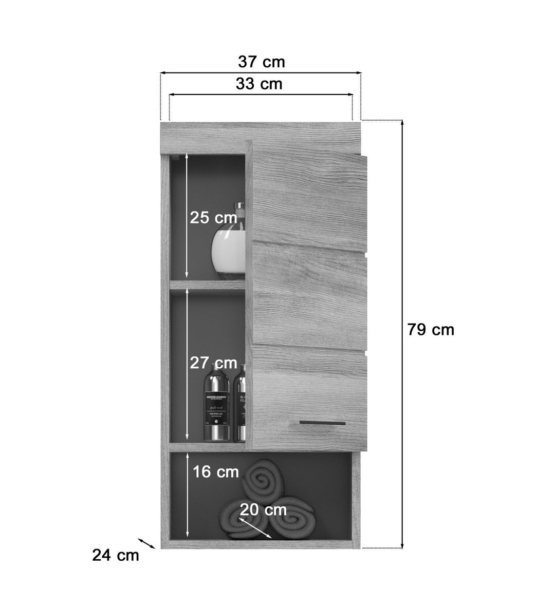 TK76 Hängeschrank (B/H/T: 37x79x24 cm) in Rauchsilber Nachbildung und Rauchsilber tiefzieh