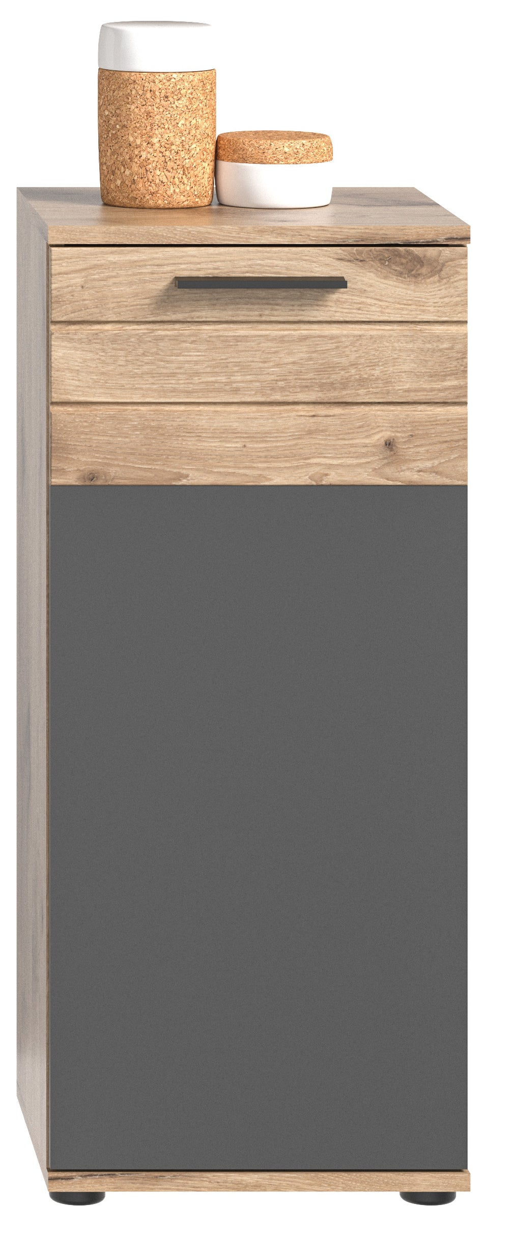 TK8 Badstandschrank (B/H/T: 37x87x34 cm) in Nox Oak Nachbildung und Basalt grau Nachbildung