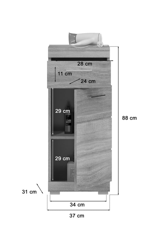 TK76 Standschrank (B/H/T: 37x88x31 cm) in Rauchsilber Nachbildung und Rauchsilber tiefzieh