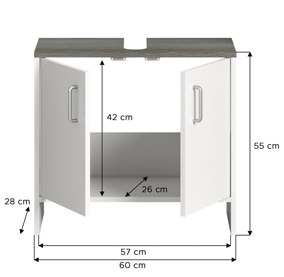 TK52 Waschbeckenunterschrank (B/H/T: 60x55x28 cm) in weiß Nachbildung