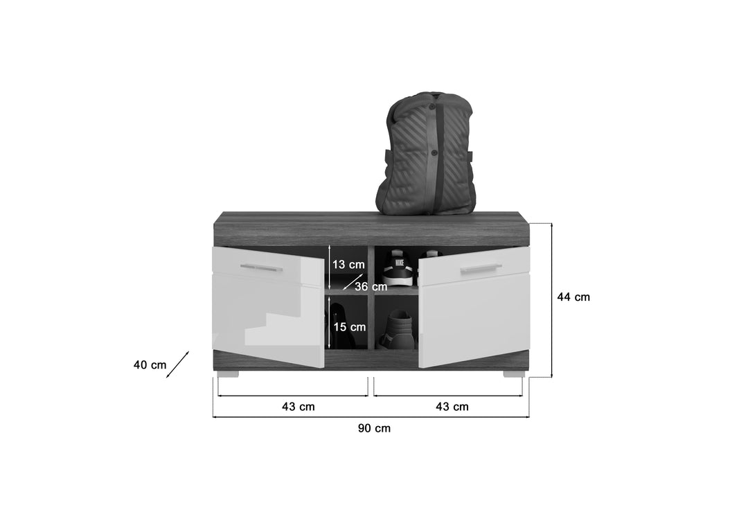 Sitzbank I Modell TK15 I Design: Hochglanzfront mit Absetzung in Rauchsilber