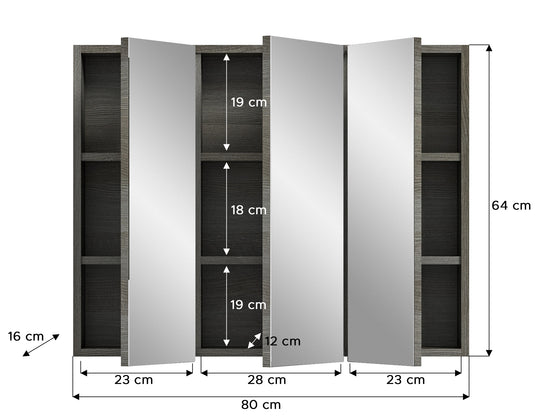 TK72 Spiegelschrank (B/H/T: 80x64x16 cm) in Rauchsilber Nachbildung