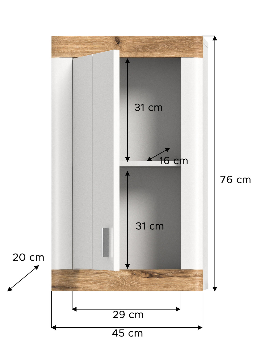 TK49 Hängeschrank (B/H/T: 45x76x20 cm) in weiß Nachbildung und weiß matt tiefzieh