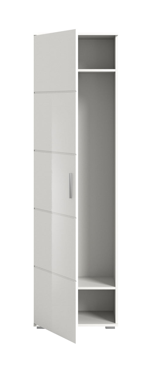 TK61 Garderobenschrank (B/H/T: 55x191x37 cm) in weiß Nachbildung und weiß Hochglanz