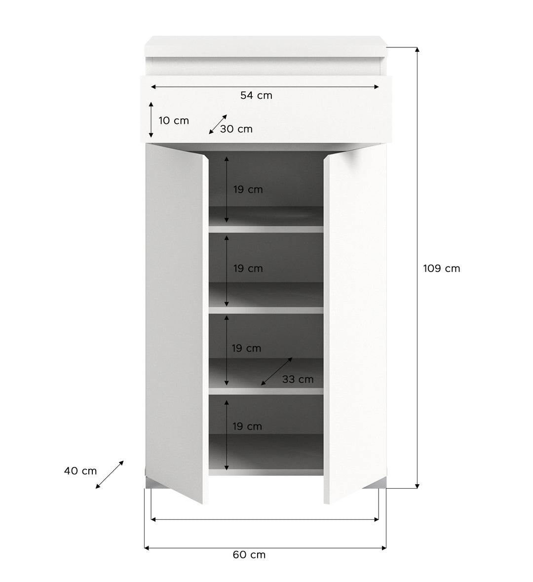 TK70 Schuhschrank (B/H/T: 60x109x40 cm) in weiß Nachbildung und Absetzung Industrial grau