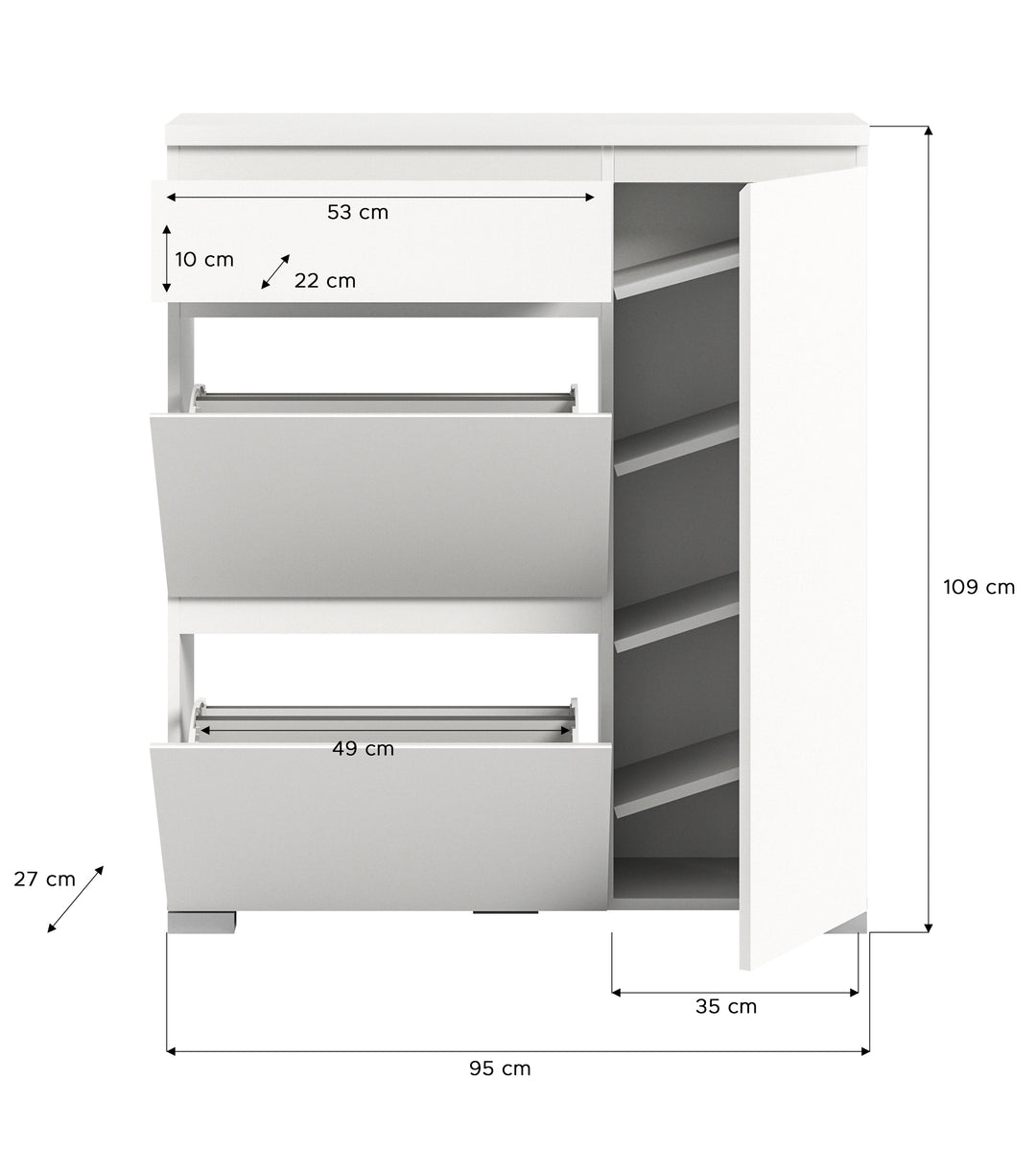 TK70 Schuhschrank (B/H/T: 95x109x27 cm) in weiß Nachbildung