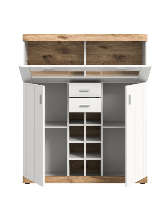 TK49 Barschrank (B/H/T: 117x140x37,5 cm) in weiß Nachbildung und weiß matt tiefzieh