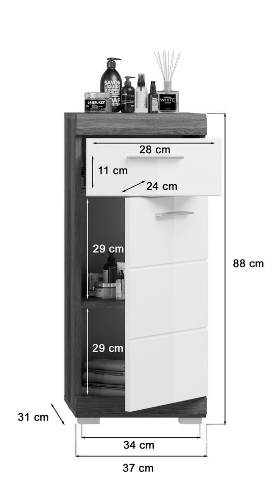 Standschrank I Modell TK15 I Design: Hochglanzfronten mit Absetzung in Rauchsilber