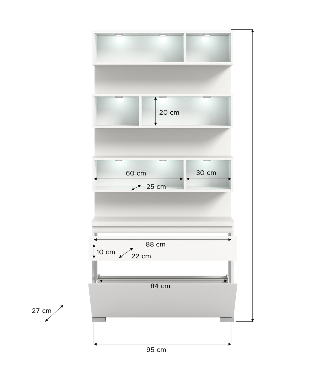 TK70 Schuhschrank-Set (B/H/T: 95x192x27 cm) in weiß Nachbildung