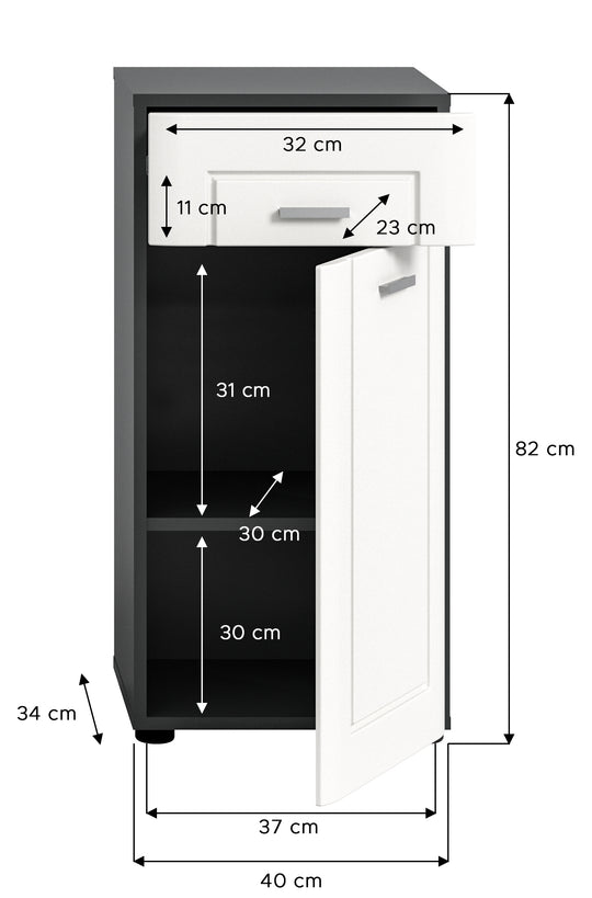 TK46 Standschrank (B/H/T: 40x82x34 cm) in grau Nachbildung und weiß matt tiefzieh