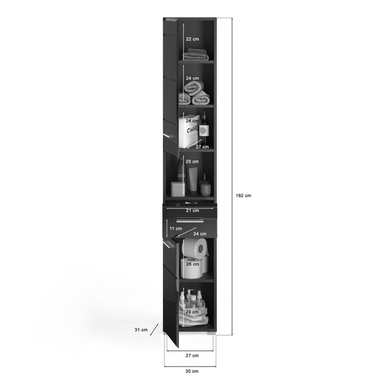 Hochschrank I Modell TK7 I Design: Hochglanzfronten mit vertikaler Rillen-Akzentuierung