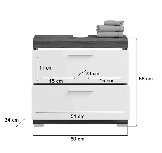 TK15 Badkombination (B/H/T: 60x191x34 cm) in Rauchsilber Nachbildung und weiß Hochglanz tiefzieh