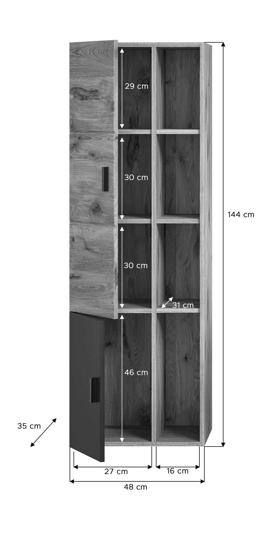 TK42 Midischrank (B/H/T: 48x144x35 cm) in Nox Oak Nachbildung und Nox Oak tiefzieh