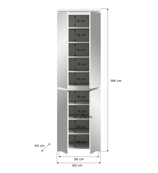 TK70 Schuhschrank+Spiegel (B/H/T: 60x193x40 cm) in weiß Nachbildung