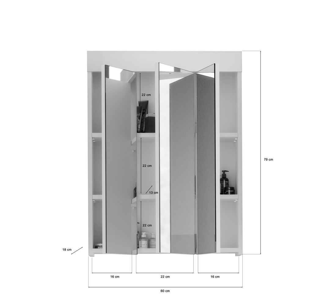 Spiegelschrank inkl. Bel. I Modell TK16 I Design: Hochglanzfronten mit horizontale Akzentuierung