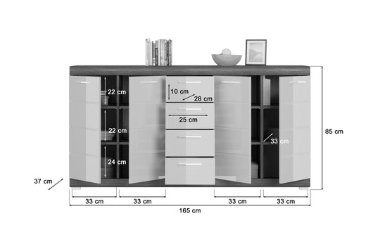 Kommode I Modell TK15 I Design: Hochglanzfronten mit Absetzung in Rauchsilber