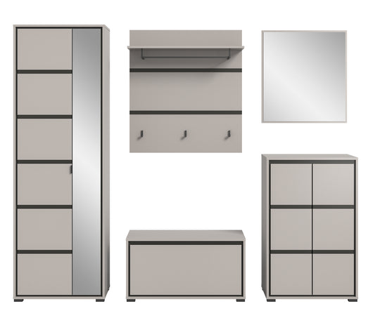 TK44 Garderobenkombination (B/H/T: 245x196x37 cm) in grau Nachbildung