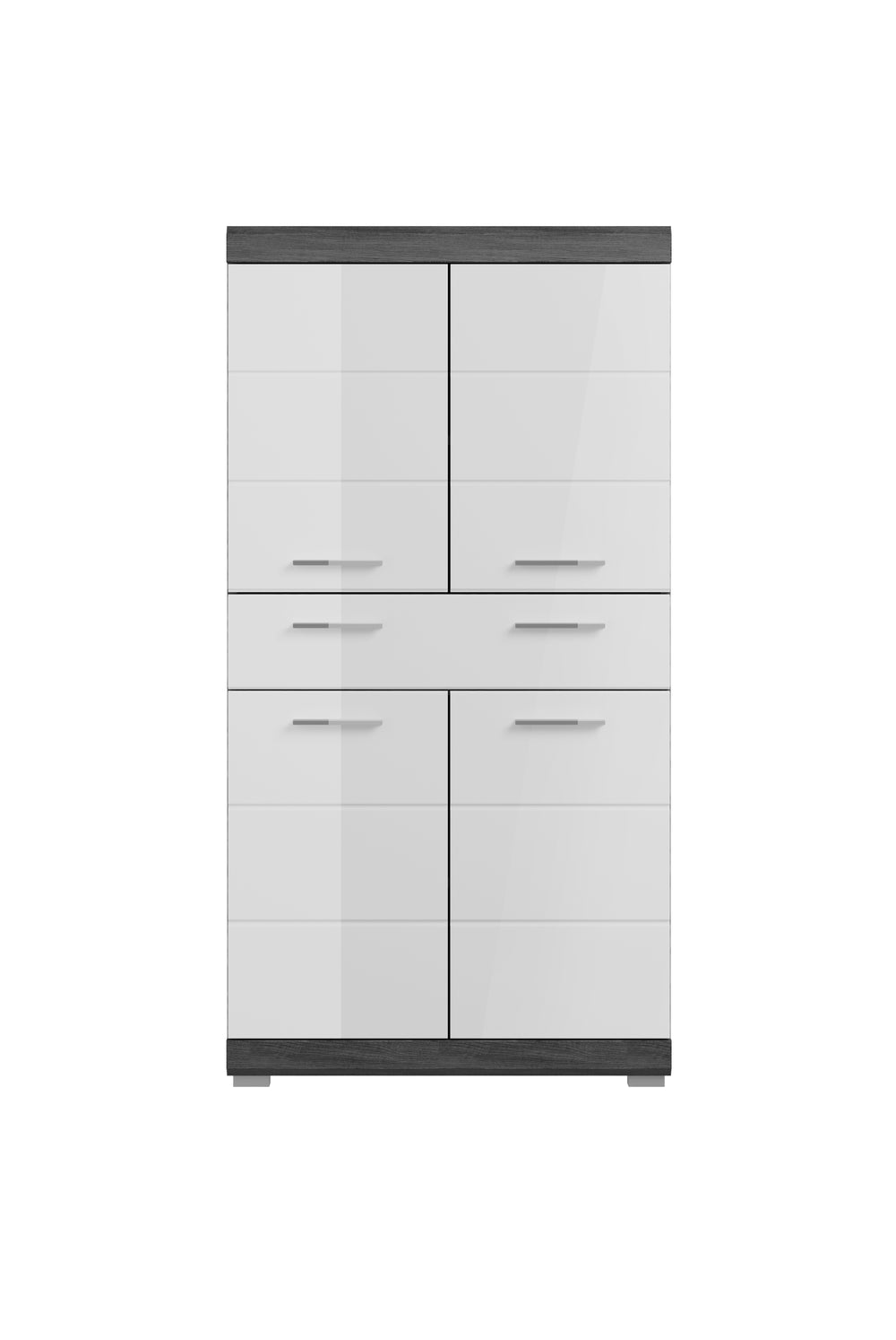 TK15 Badmidischrank (B/H/T: 74x141x31 cm) in Rauchsilber Nachbildung und weiß Hochglanz tiefzieh