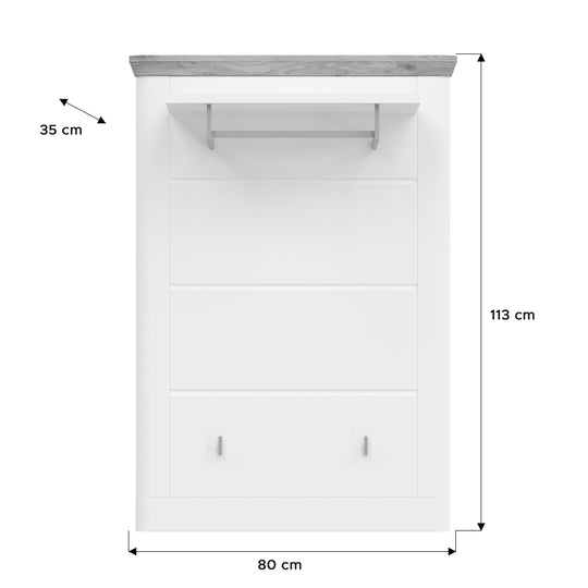 TK54 Garderobepaneel (B/H/T: 79x114x32 cm) in weiß Nachbildung und weiß matt tiefzieh