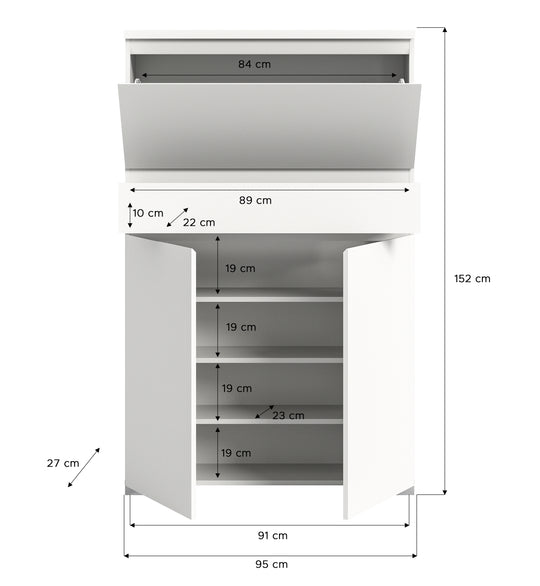 TK70 Schuhschrank (B/H/T: 95x151x27 cm) in weiß Nachbildung und Absetzung Industrial grau