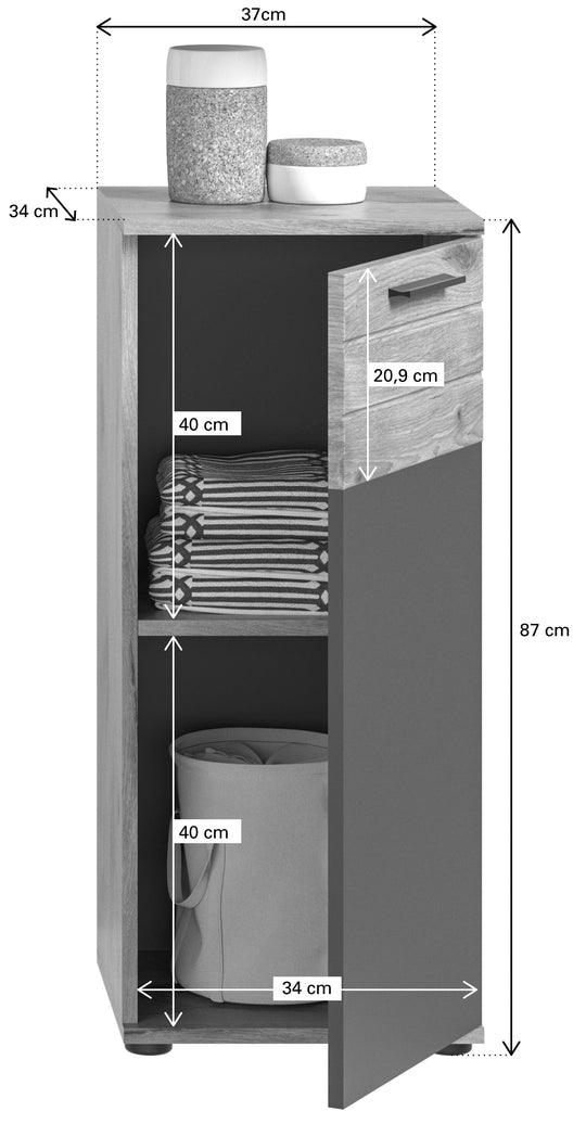 TK8 Badstandschrank (B/H/T: 37x87x34 cm) in Nox Oak Nachbildung und Basalt grau Nachbildung