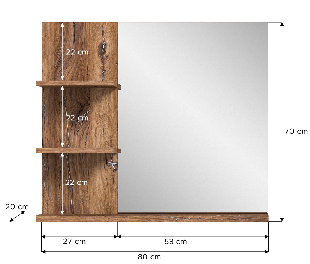 TK65 Spiegel (B/H/T: 80x70x20 cm) in Flagstaff Oak Nachbildung und Spiegelglas/Flagstaff Oak Nachbildung