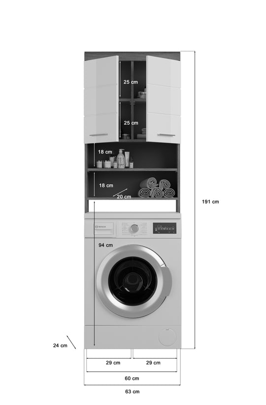 Waschmaschienenüberbau I Modell TK15 I Design: Hochglanzfronten mit Absetzung in Rauchsilber