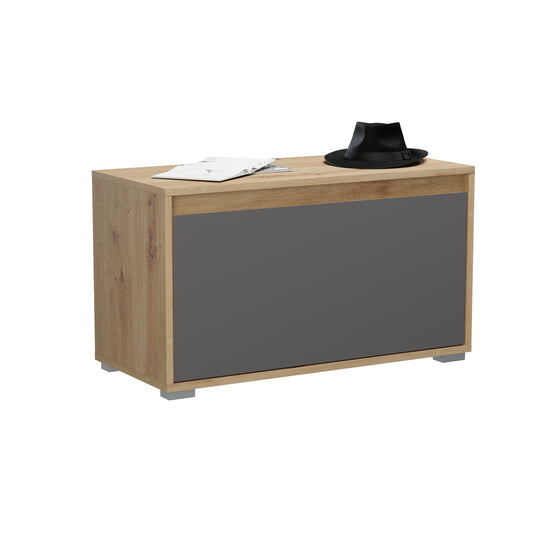 Sitzbank I Modell TK18 I Design: Moderne Farbkombination Korpus Eiche / Front Grau mit Absetzung der Front in Eiche