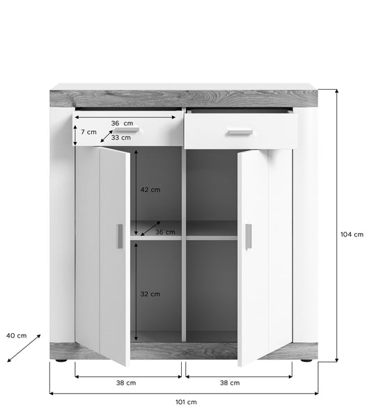 TK49 Kommode (B/H/T: 101x104x40 cm) in weiß Nachbildung und weiß matt tiefzieh