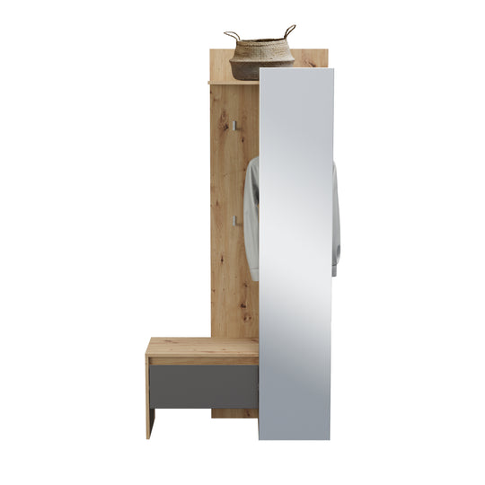 Kompaktgarderobe I Modell TK18 I Design: Moderne Farbkombination Korpus Eiche / Front Grau mit Absetzung der Front in Eiche