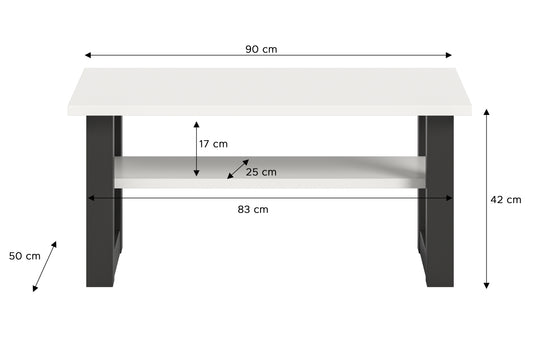 TK69 Couchtisch (B/H/T): 90x42x50 in weiß NB und grau NB