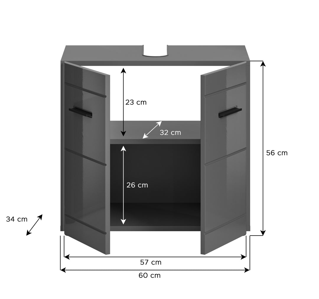 TK75 Waschbeckenunterschrank (B/H/T: 60x56x34 cm) in grau Nachbildung und grau Hochglanz tiefzieh