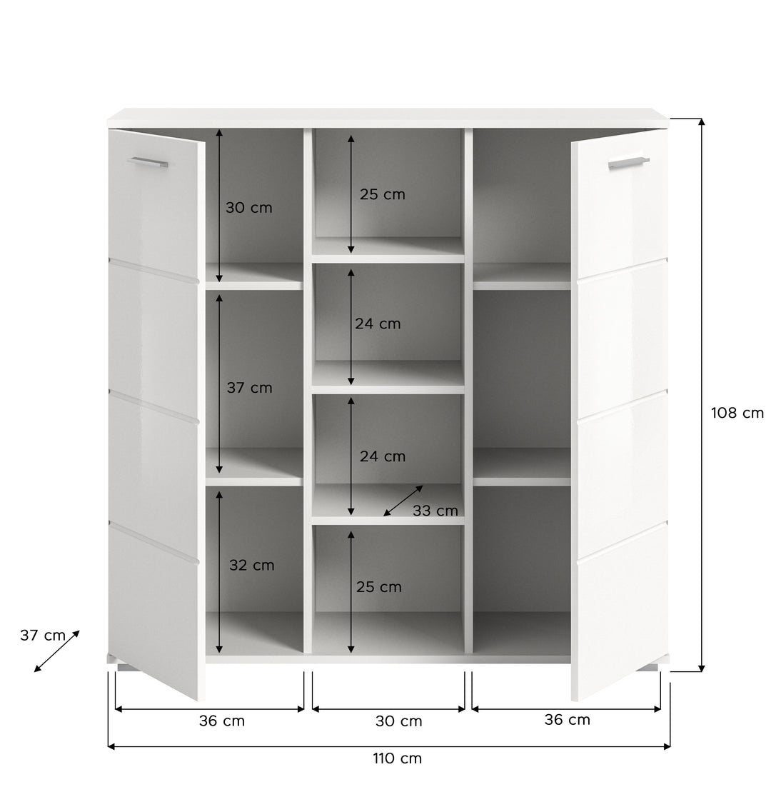 TK61 Kommode (B/H/T: 110x107x37 cm) in weiß Nachbildung und weiß Hochglanz