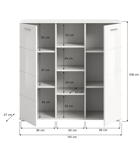 TK61 Kommode (B/H/T: 110x107x37 cm) in weiß Nachbildung und weiß Hochglanz