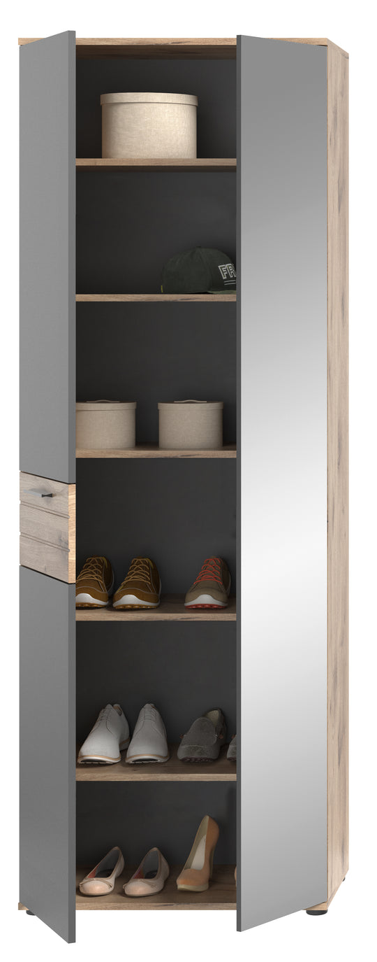 TK8 Garderobenschrank (B/H/T: 70x200x37 cm) in Nox Oak Nachbildung und Basalt grau Nachbildung