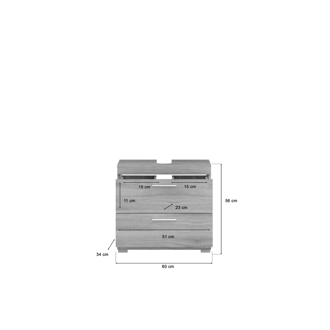 TK76 Waschbeckenunterschrank (B/H/T: 60x56x34 cm) in Rauchsilber Nachbildung und Rauchsilber tiefzieh