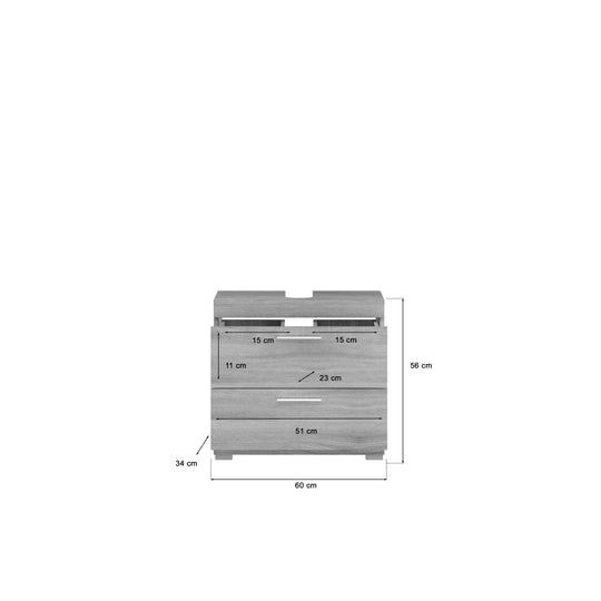 TK76 Waschbeckenunterschrank (B/H/T: 60x56x34 cm) in Rauchsilber Nachbildung und Rauchsilber tiefzieh