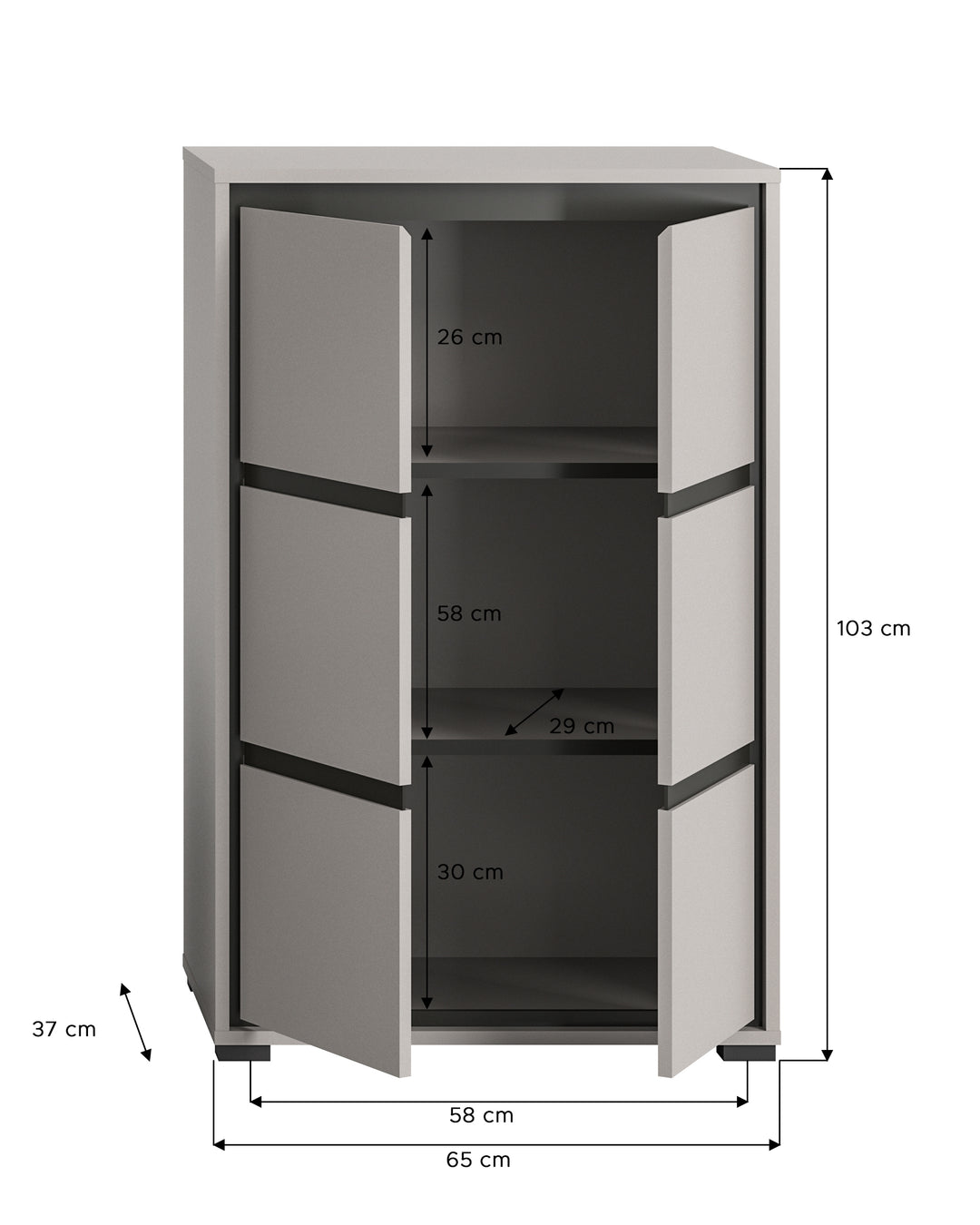 TK44 Schuhkommode (B/H/T: 65x103x37 cm) in grau Nachbildung