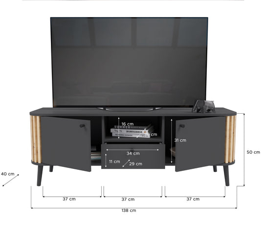 TK63 Lowboard (B/H/T: 138x50x40 cm) in grau Nachbildung und Artisan Eiche