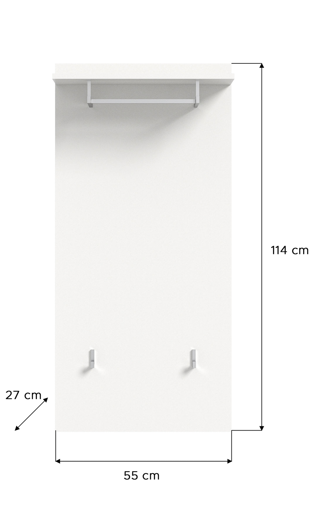 TK61 Garderobenpaneel (B/H/T: 55x114x28 cm) in weiß Nachbildung und weiß Hochglanz