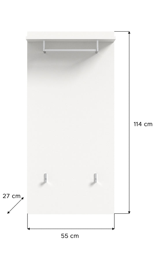 TK61 Garderobenkombination (B/H/T: 55x191x37 cm) in weiß Nachbildung und weiß Hochglanz