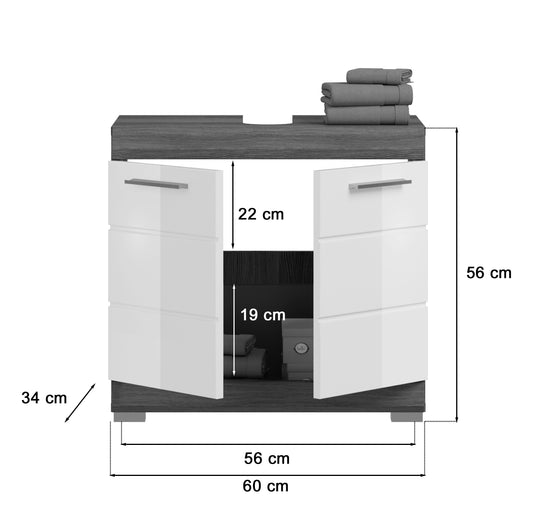 Waschbeckenunterschrank I Modell TK15 I Design: Hochglanzfronten mit Absetzung in Rauchsilber