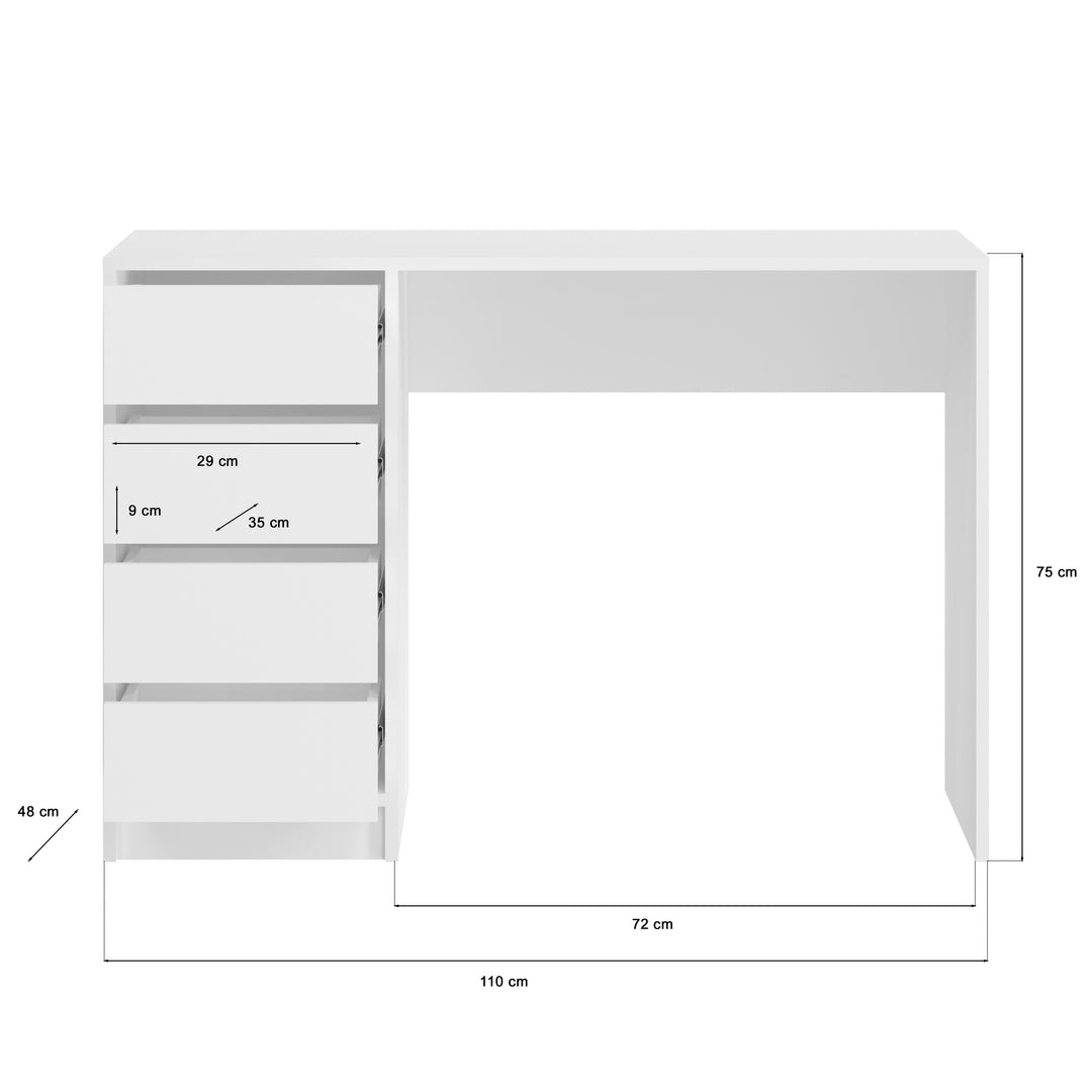 Schminktisch I Modell TK3 I Design: gradliniges Desgin, Schubkastenfronten in weiß hochglanz