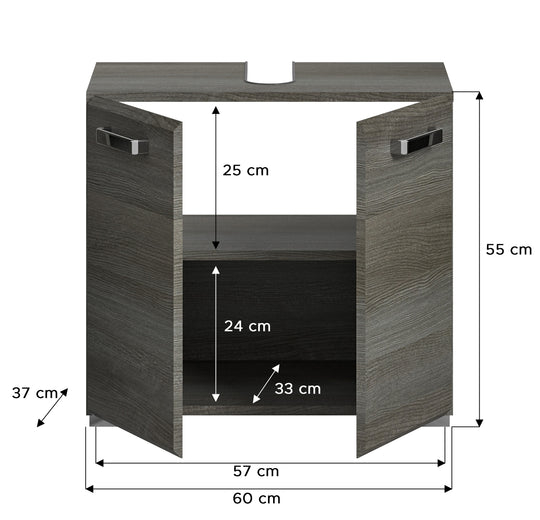 TK72 Waschbeckenunterschrank stehend (B/H/T: 60x55x37 cm) in Rauchsilber Nachbildung