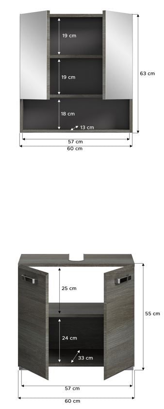 TK72 Badkombination (B/H/T: 60x185x37 cm) in Rauchsilber Nachbildung