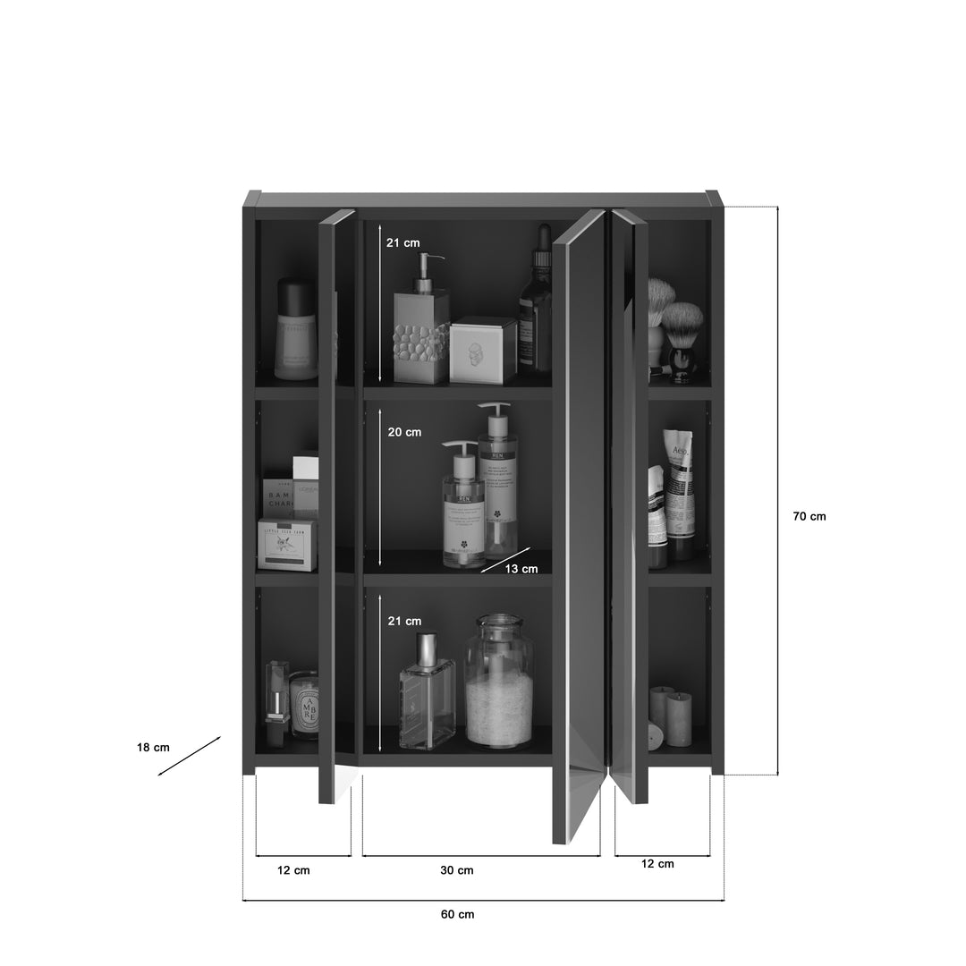 TK7 Badkombination inkl. Beleuchtung (B/H/T: 60x182x34 cm) in schwarz Nachbildung und schwarz Hochglanz tiefzieh