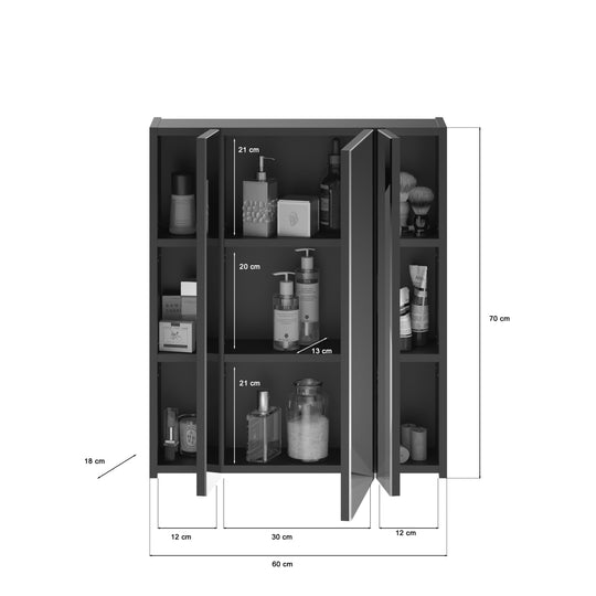 TK7 Badkombination inkl. Beleuchtung (B/H/T: 60x182x34 cm) in schwarz Nachbildung und schwarz Hochglanz tiefzieh